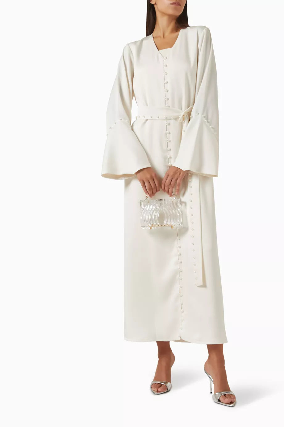 Pearl-detail Belted Abaya