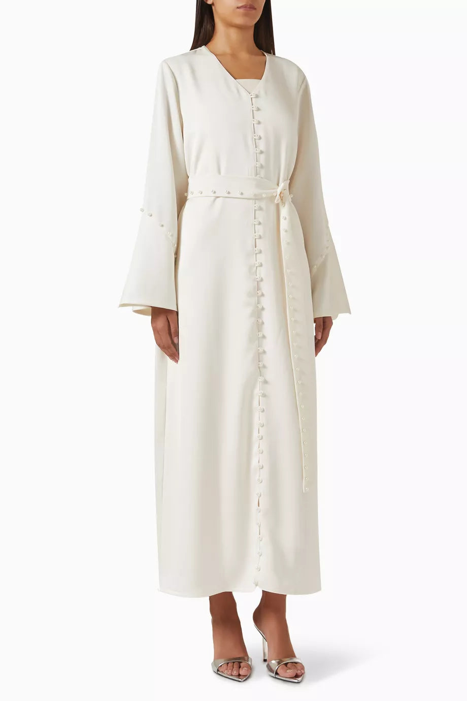 Pearl-detail Belted Abaya